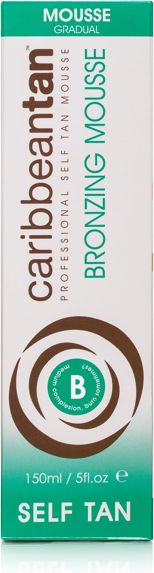 Caribbean Tan - Bronzing Mousse B - Medium Complexion | Sunless Natural Looking Self Tanner | Flawless Fake Tanning for Face & Body | Gradual Beauty Bronzer Foam (5.4 fl oz.)