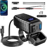 Lieberwell Vízálló Motoros USB Töltő 12V-24V Quick Charge 3.0 Type-C + USB-A LED Voltmérővel és Kapcsolóval 1