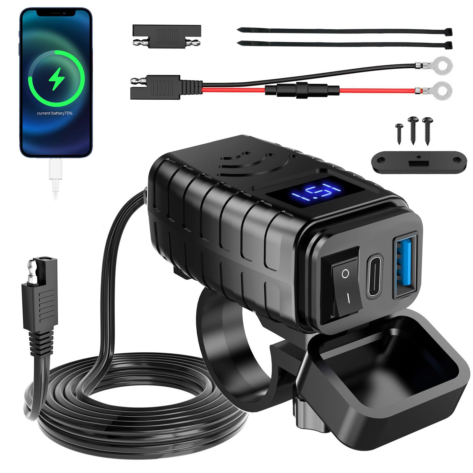 Presa USB Da Moto Universale Impermeabile Con Micro Interruttore Uscita 12v 15a Art 7748 Far