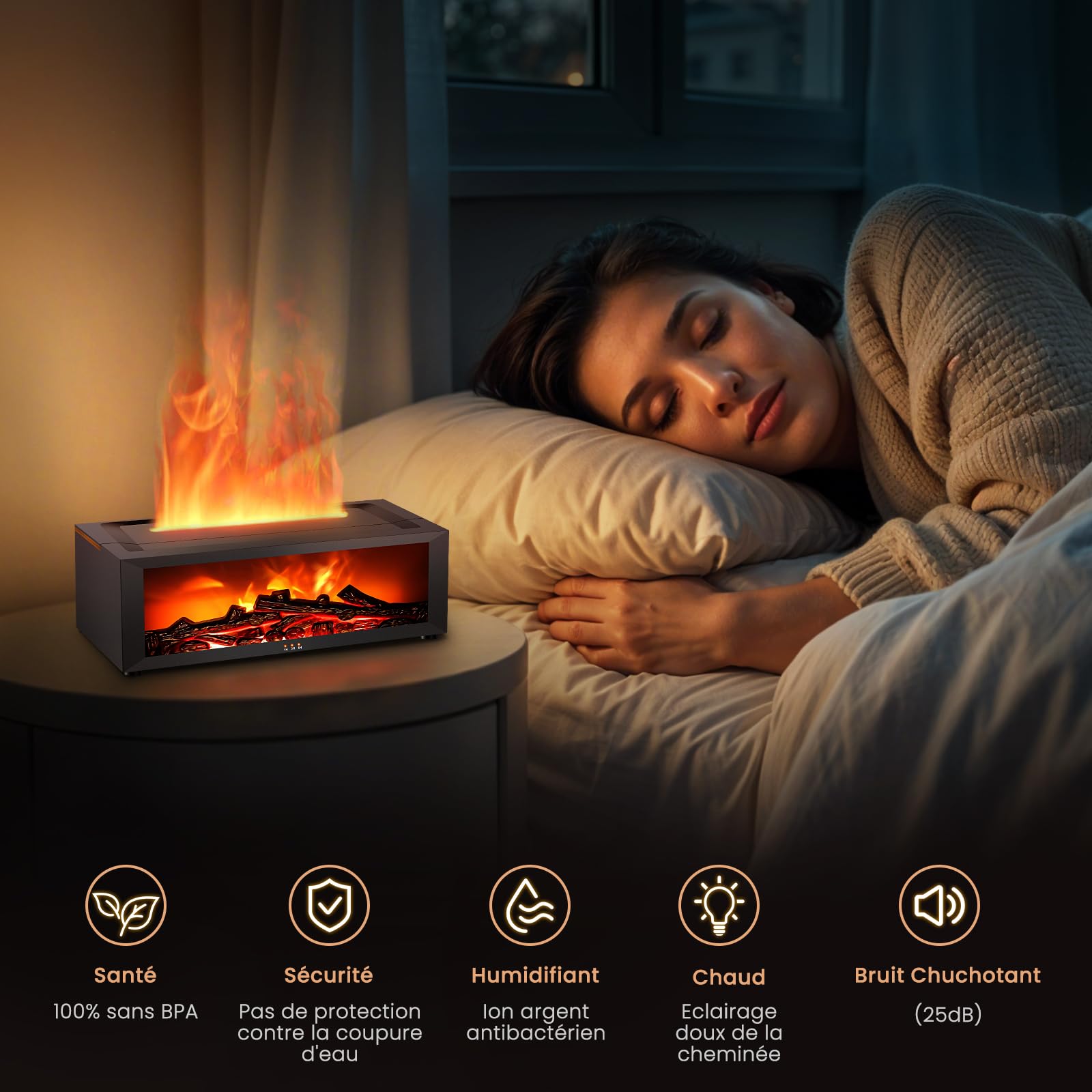 BuzzoXerex Diffuseur Huiles Essentielles Cheminée, Diffuseur Parfum Maison Flamme avec Télécommande, 7 Types de Lampes LED Avec Minuterie, Idéal Pour la Maison Bureau Sport