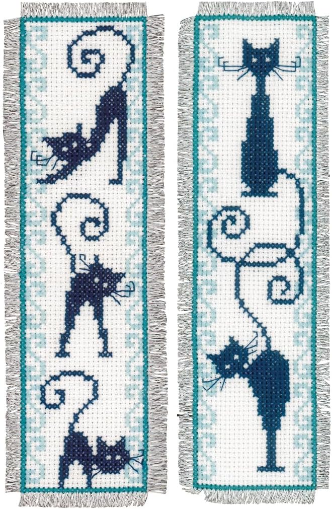 Vervaco Cross Stitch Bookmark Cheerful Cats (Set of 2) 2.4" x 8"