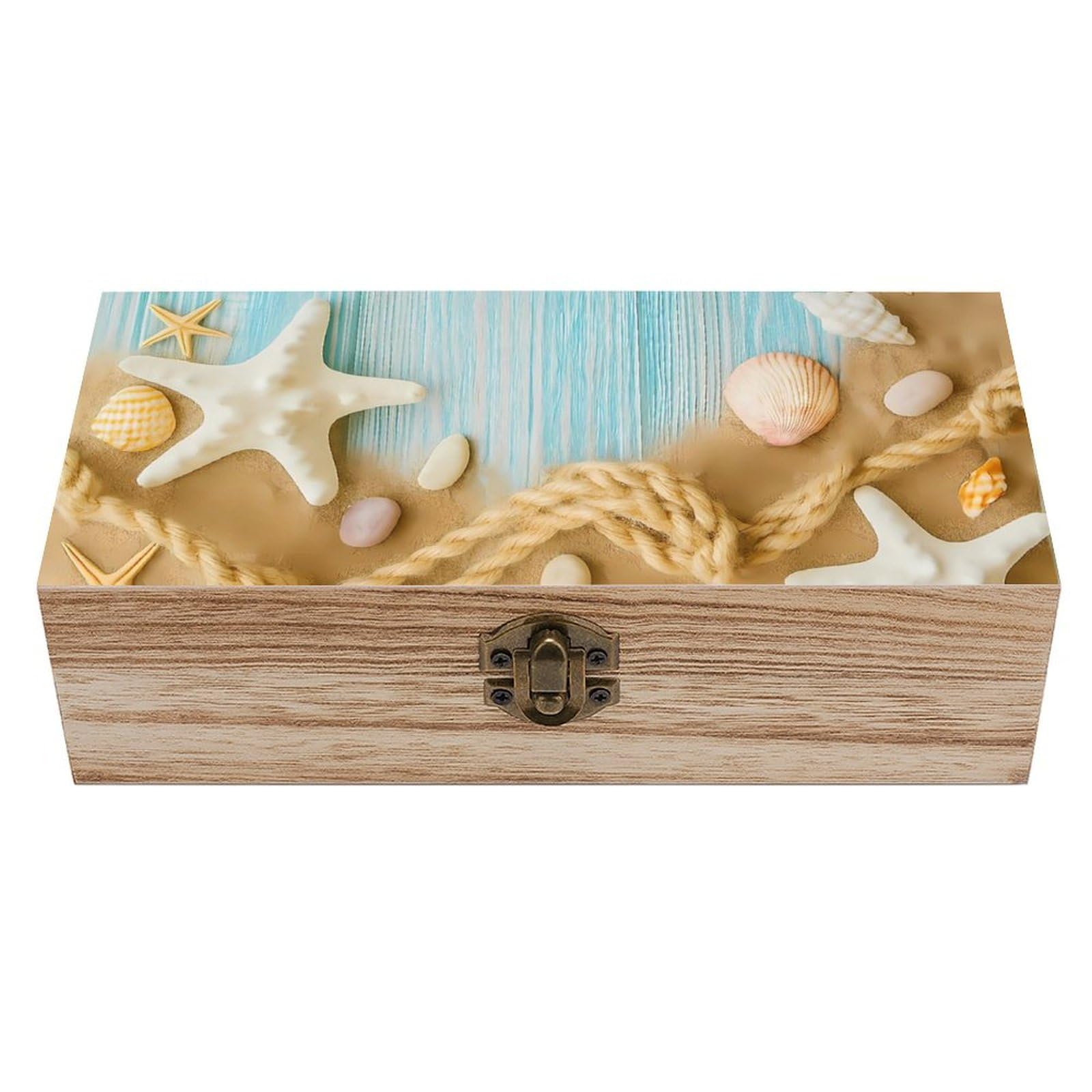 HLBSDM Summer Coastal Wooden Starfish Seashells Retro Wooden Storage Box Jewelry Art Gift Boxs Decorative Keepsake Boxes