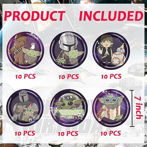 Miniatura 4 de Jiaoohoo 60 platos de fiesta de Joda para bebé, suministros de fiesta de Baby Joda para cumpleaños, decoración de baby shower (7 pulgadas)