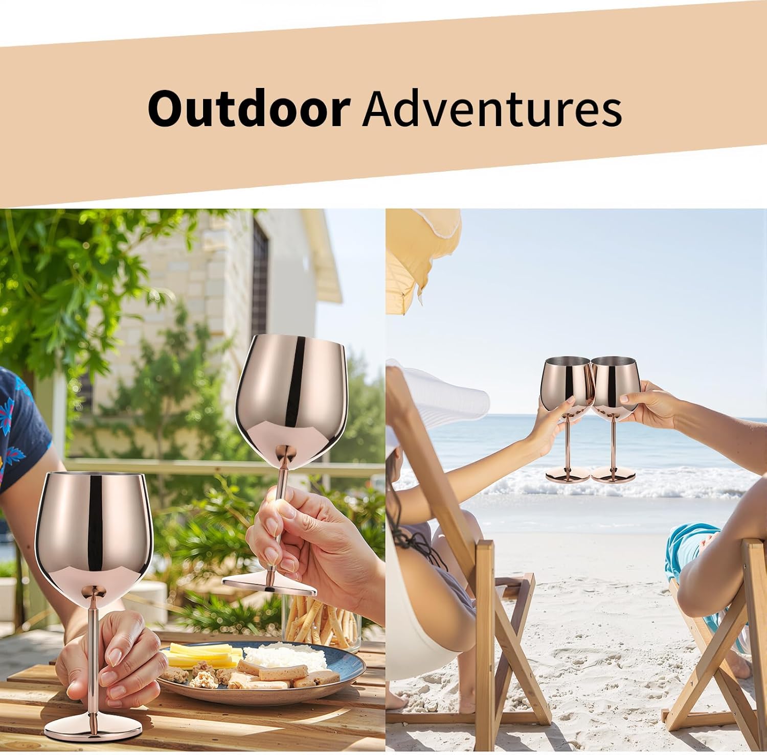 Stainless Steel Wine Glasses Set of 2 — Unbreakable, Stemmed Metal Wine Glass for Outdoor Events and Trips. Elegant and Fancy — Perfect for Holidays, Birthdays, and Anniversaries(Rose Gold) - Image 6