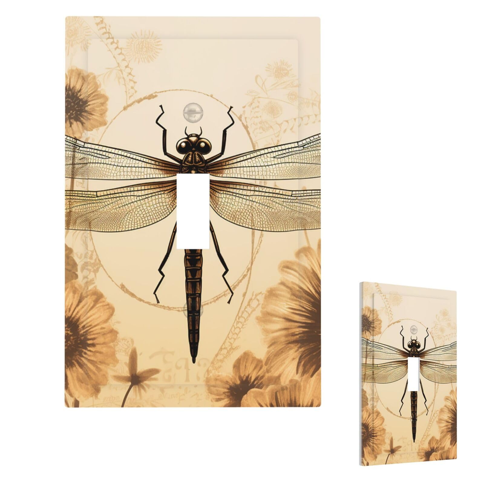 Dragonfly On Sunflower Wall Plate Cover Modern Decorative 1 Gang Light Switch Cover Unbreakable Receptacle Outlet Covers For Living Room Bedroom Home Decor Single Toggle