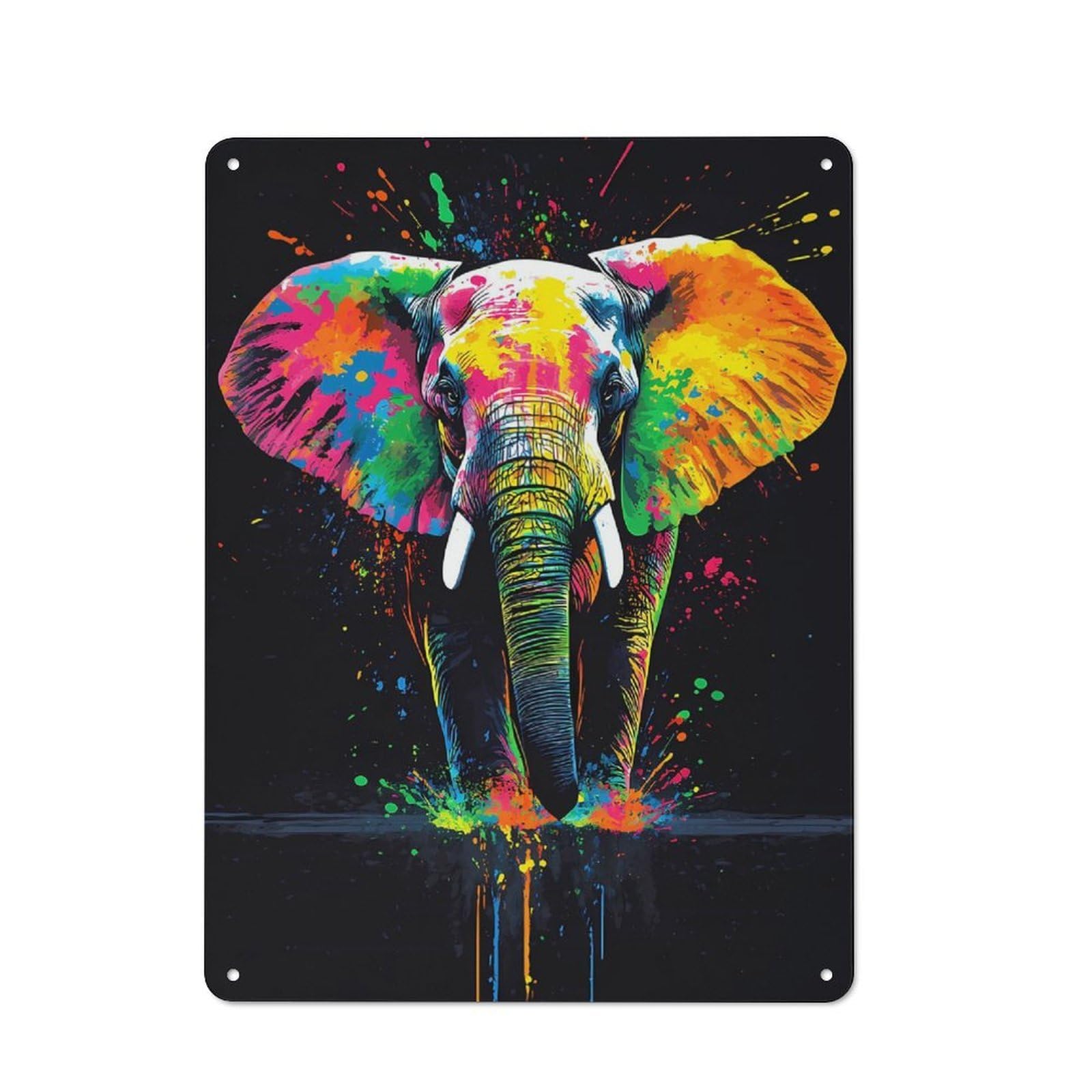 Junmoney Colorful Elephant Splash 40X30cm Rustic Metal Sign With For Hobby Room Or Studio, Metal Sign Decor For Hobby Rooms And Studios