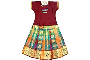 South Indian Embroidered Kids Lehenga Blouse Work Designs Pattu Set