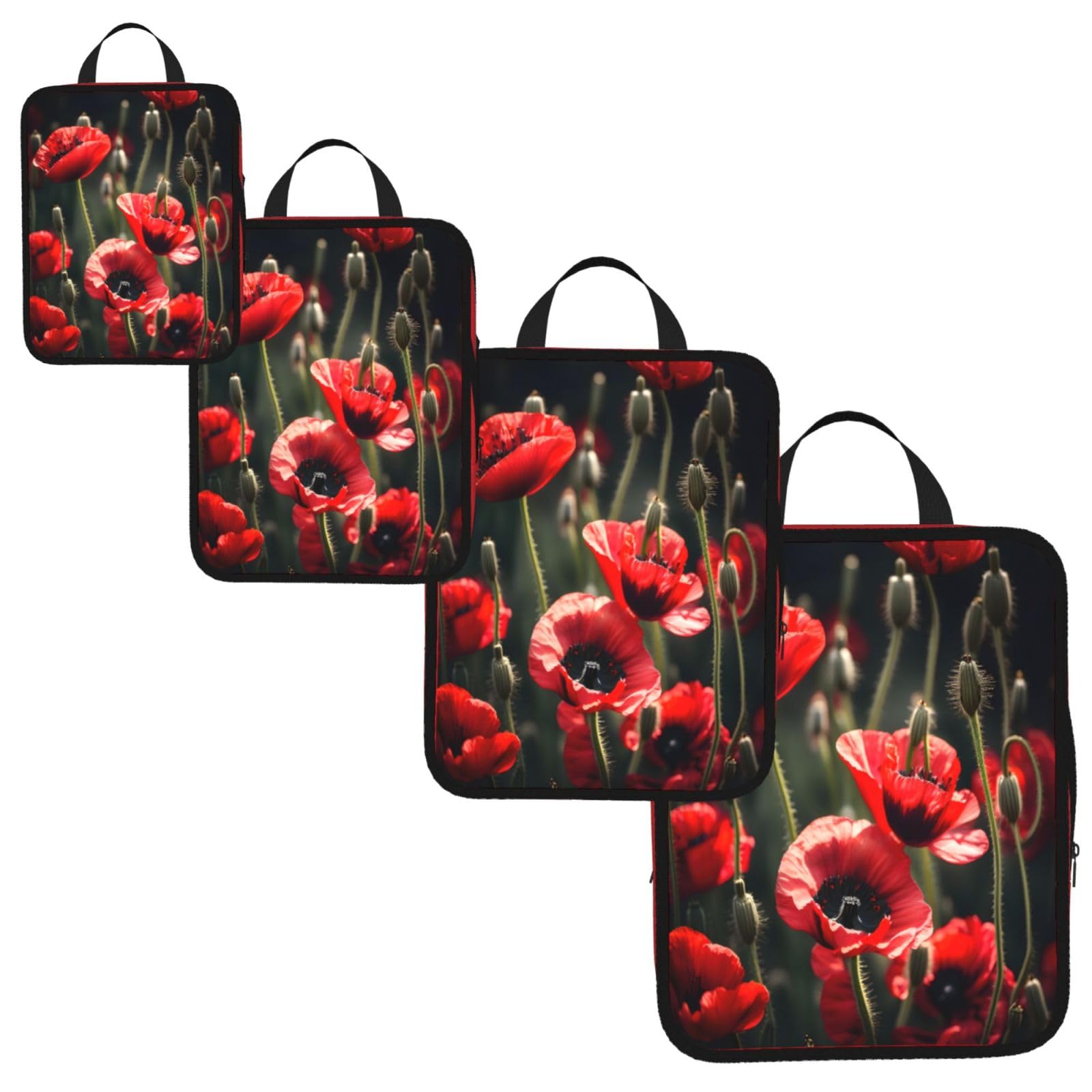 Beautiful Red Poppy Flower Print 4 Set Compression Packing Cubes for Suitcases,Expandable Storage Bags Organizers