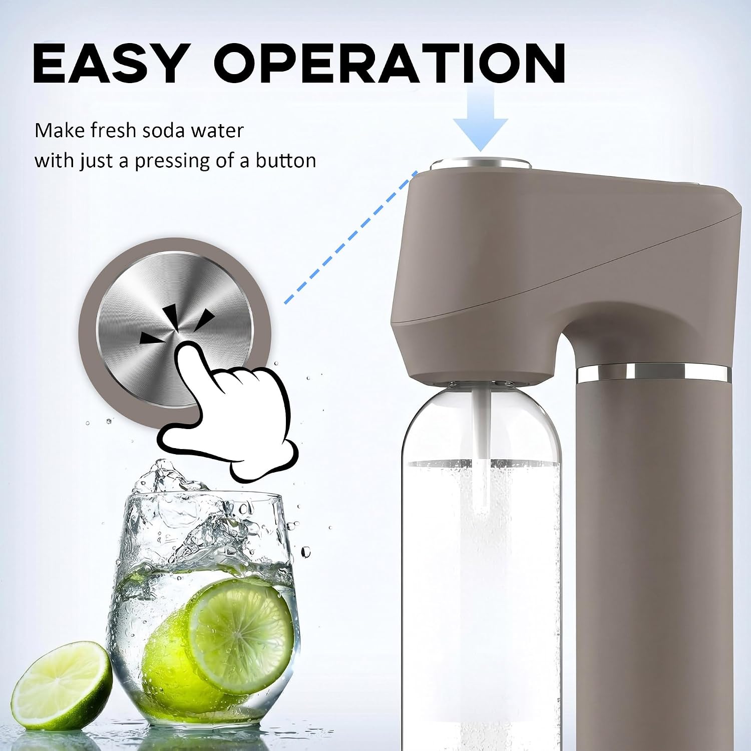 Sparkling Water & Soda Maker with 2 BPA-Free Carbonating Bottles (1L + 0.5L), Home Carbonated Seltzer Machine (60L CO2 Cylinder Not Included)