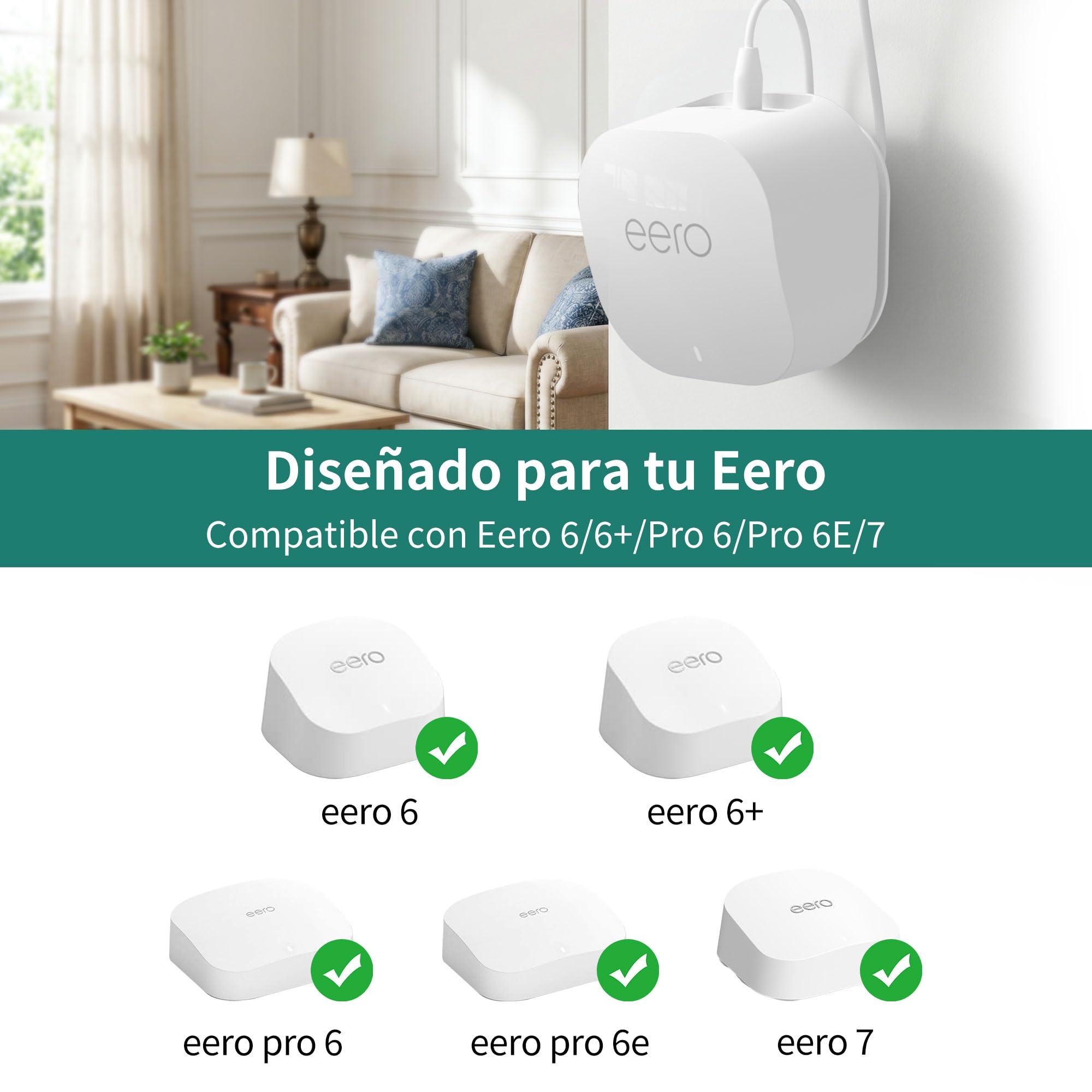 HomeMount eero - Soporte de pared para eero 7 / Pro 6E / Pro 6/6+ / 6, oculta cables de enrutador y libera espacio, soporte de pared para una mejor señal WiFi y configuración limpia (1 paquete, blanco