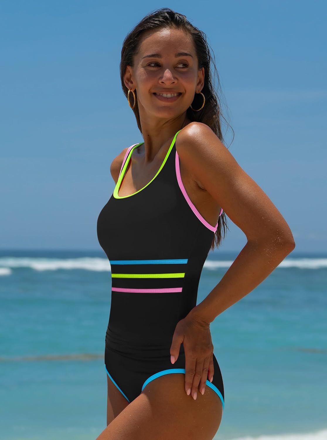 popvil Women's One Piece Swimsuits Tummy Control -Slimming Bathing Suit Neon 1 Piece Beach Outfit Sexy Sport Swim Suits - Image 6