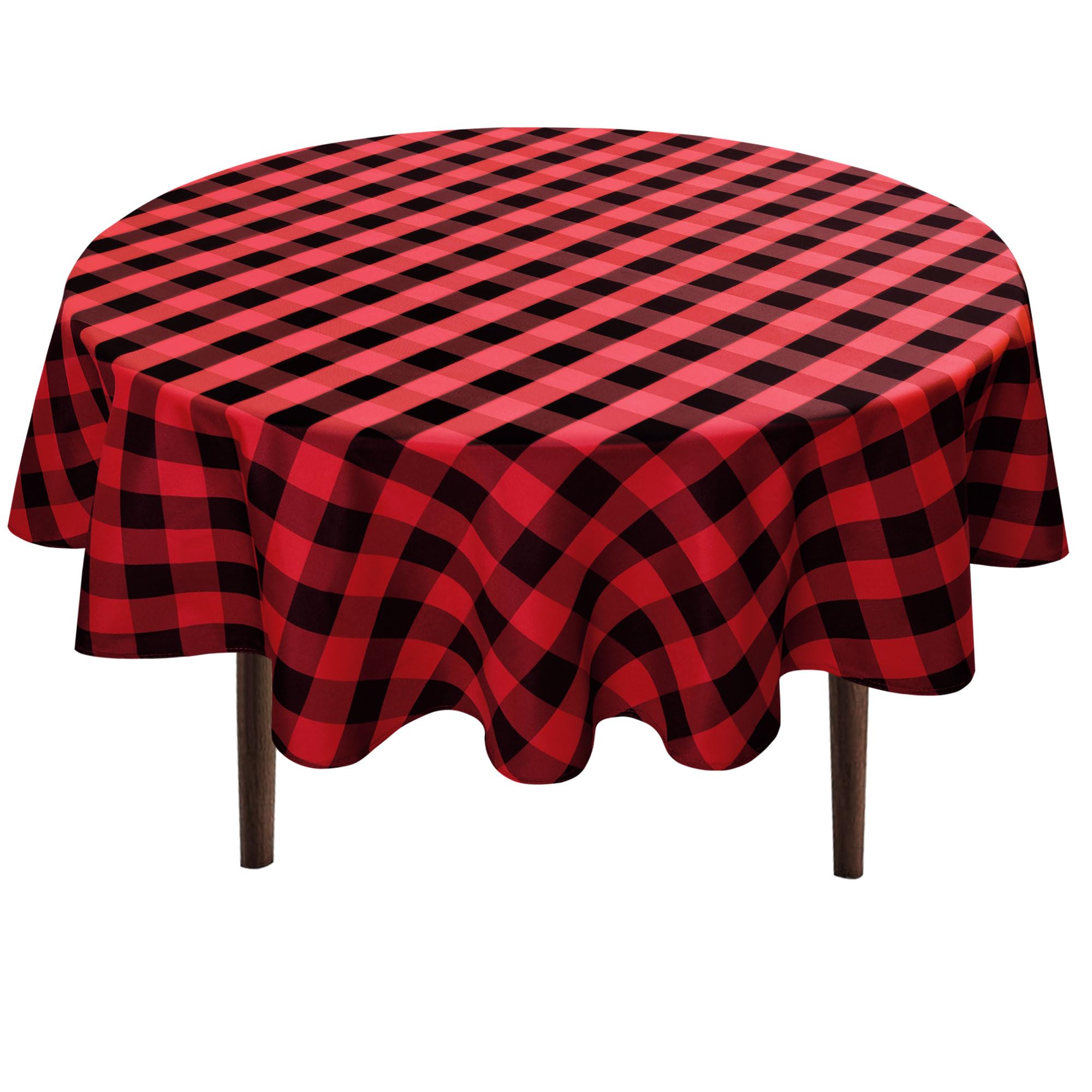 Hiasan Checkered Round Tablecloth 70 Inch - Waterproof Stain and Wrinkle Resistant Washable Fabric Table Cloth for Christmas Dining Room Party Outdoor