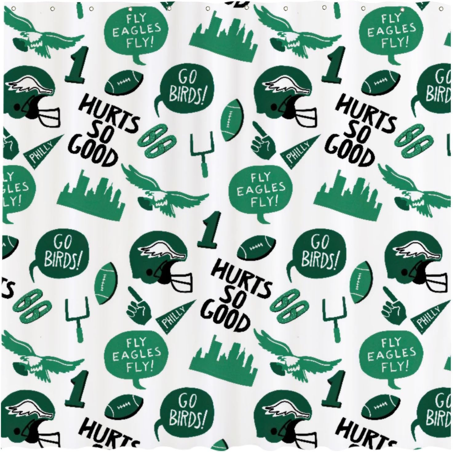 Funnytree Football Helmet Legion Shower Curtain, Flying Bird Shapes Sports Bathroom Decor, Waterproof Fabric Durable Easy Care Washable, 72"X72"(Hooks Not Included) SC00221-002