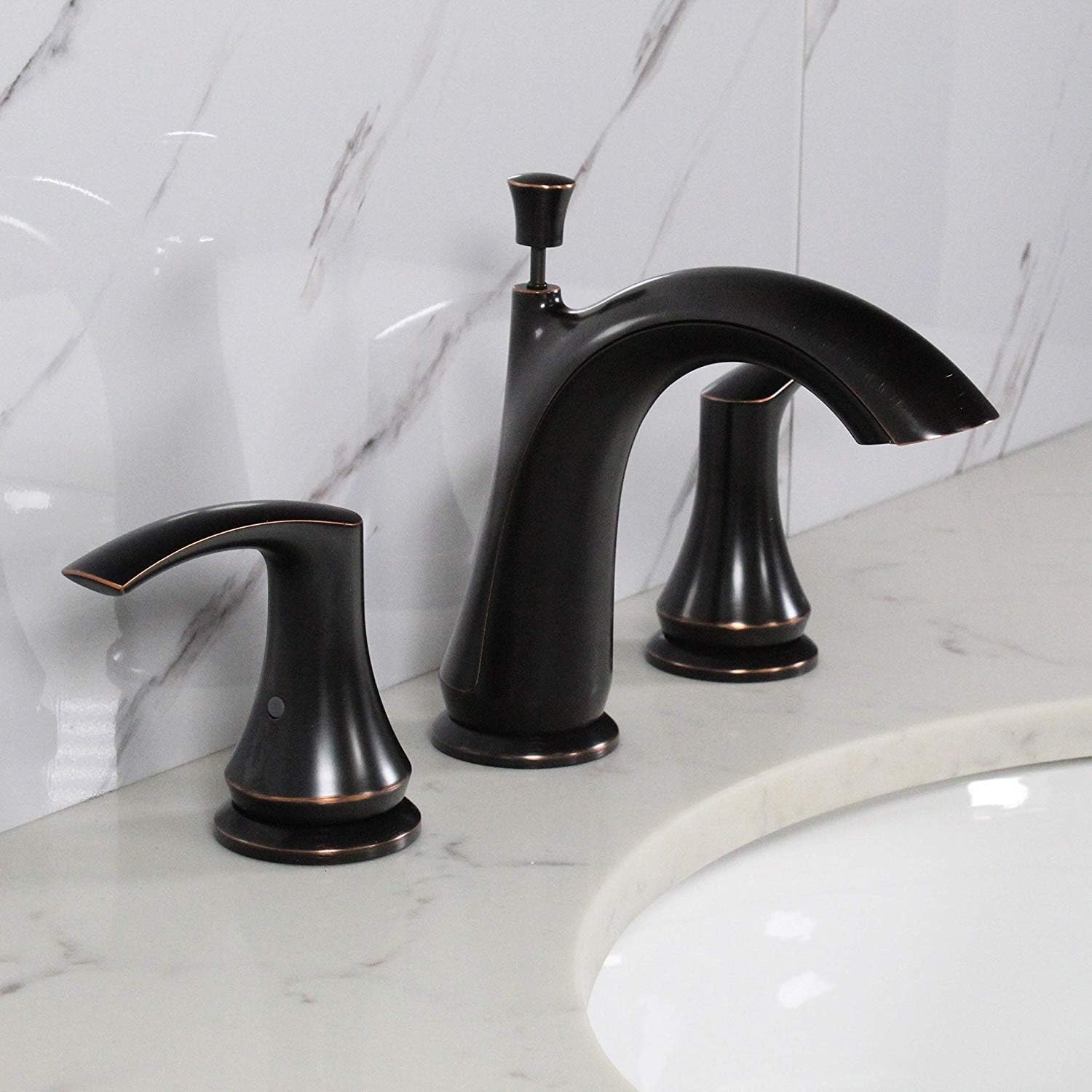 Exclusive Discount 70% Price Spring Widespread Oil Rubbed Bronze Bathroom Faucet with Two-Handles - Brass Faucet 3-Hole Easy Installation, Lift Pop-up Drain Assemblely Included, Temperature Control 1B468KV9QP by Koozzo