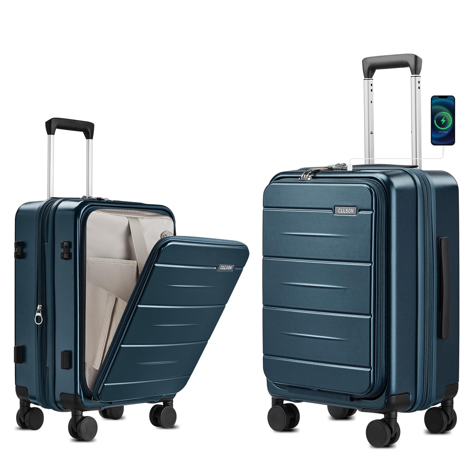Carry On Luggage with Top Opening Expandable with Front Pocket and USB Charging Port Lightweight with front compartment
