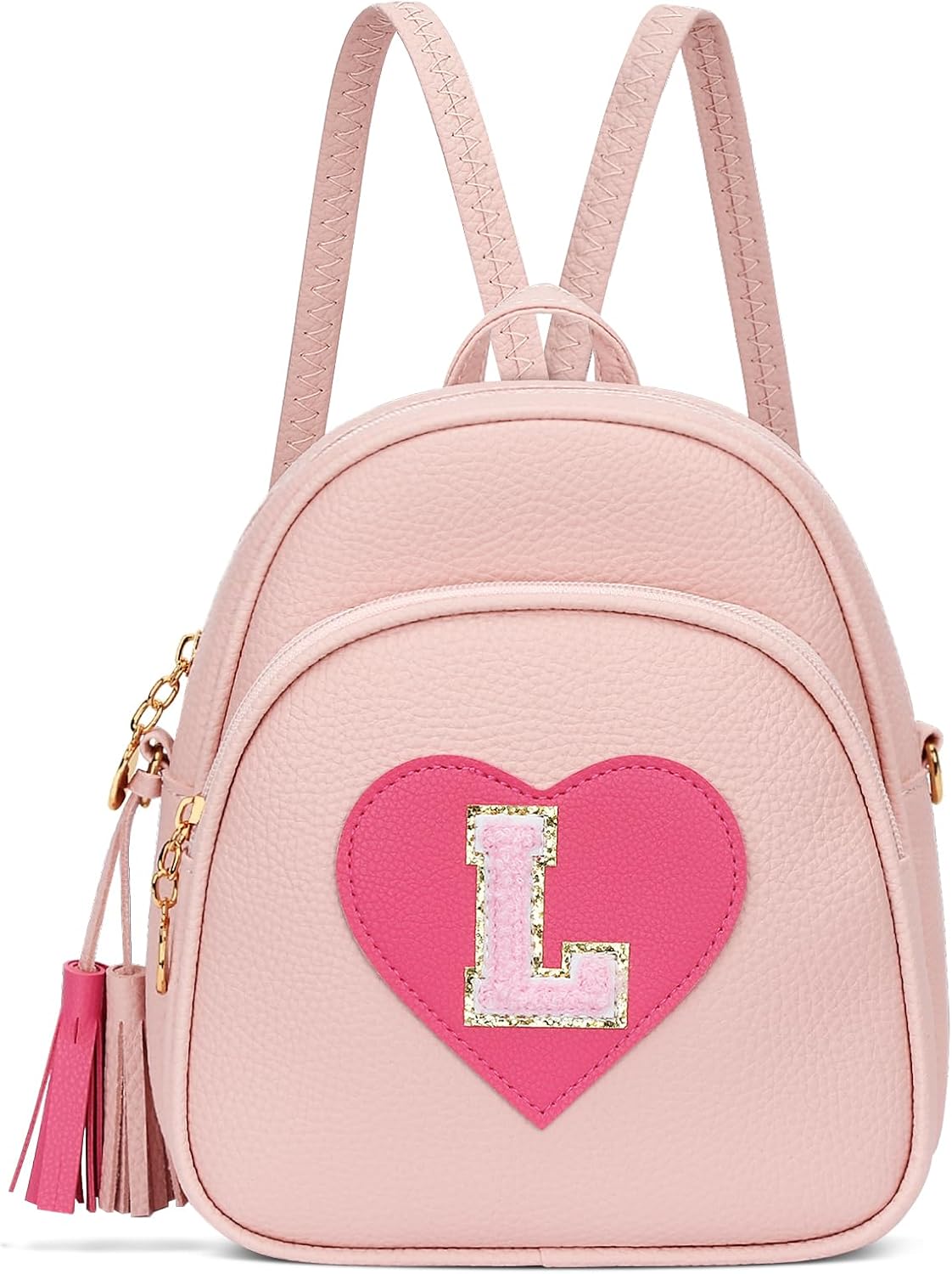 CLOUDWINGS Valentines Day Gifts for Kids Gifts for Girls Little Girl Initial Mini Heart Backpack Purse Crossbody Bag with Tassel,Pink-L