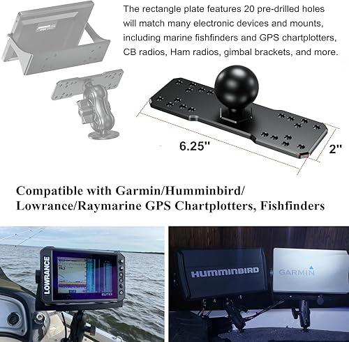 Miniatura 5 de BRCOVAN Soporte para buscador de peces de bola de 1.5 pulgadas, placa electrónica marina universal de aleación de aluminio para soportes RAM, tamaño