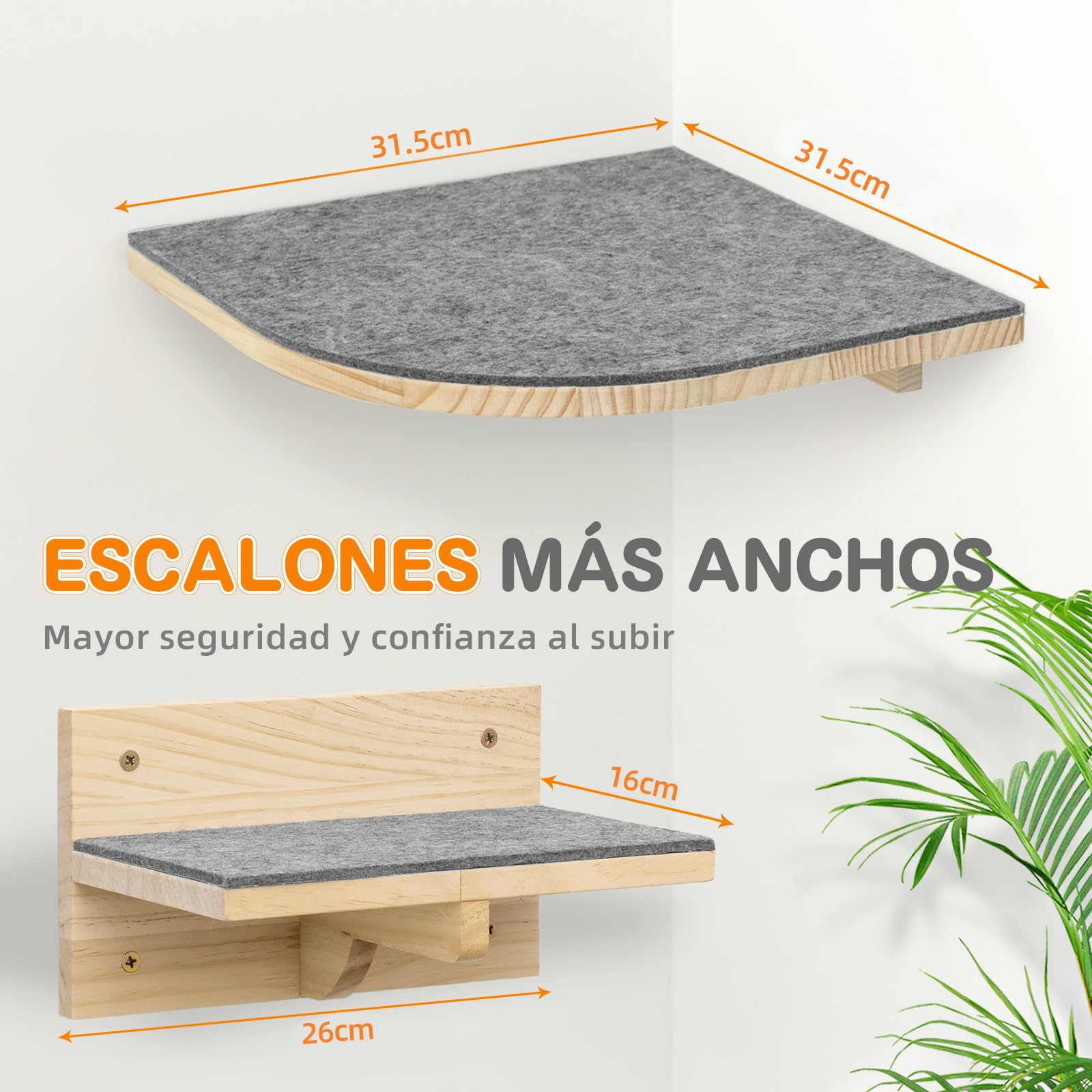 Pawtasy Pared Estantes de Pared para Gatos, Escaleras Juego de 4 Paredes de Escalada para Gatos Estable, Madera Natural Parkour hasta 35 kg