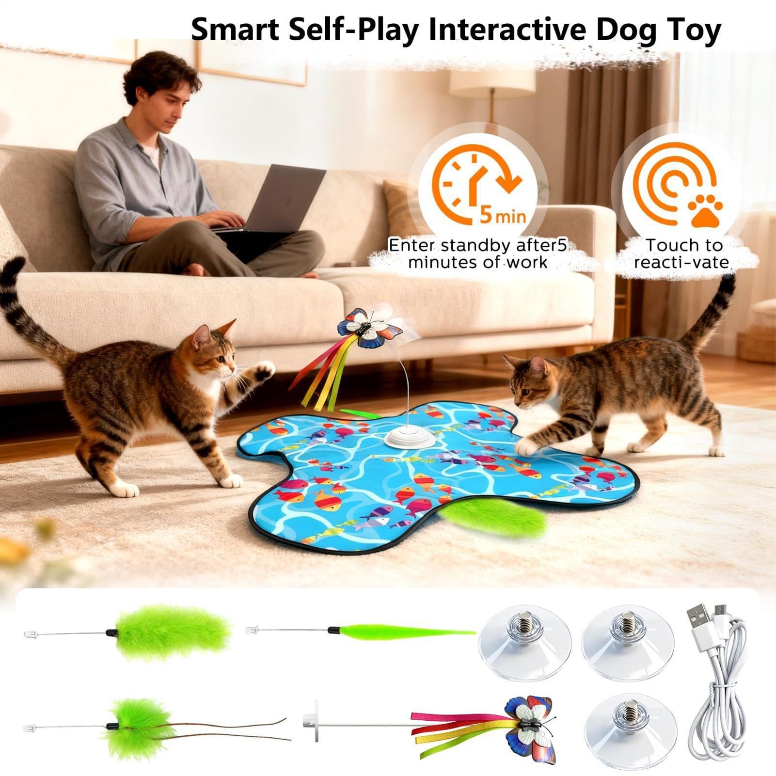 Jouet Interactif pour Chat Électrique d'Exercice Rechargeable avec Lurettes | Stimulants Pour Chats À 3 Vitesses Avec Papillon Temps Seul et à la Maison, Salon, Cuisine