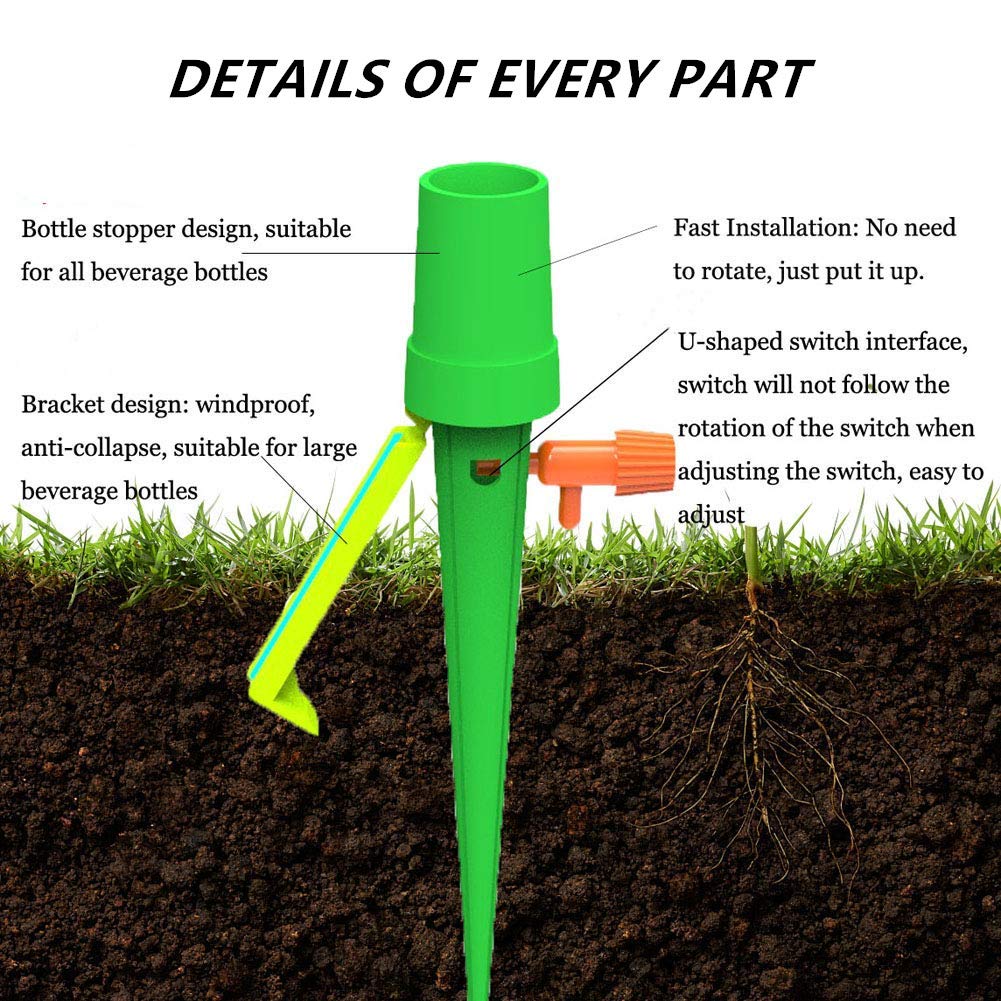 16PCS Self Watering Spikes Automatic Plant Waterer Adjustable Irrigation Drippers with Slow Release Control Valve Switch Perfect Water Spikes for Indoor Plants Flower Beds Vegetable Gardens Lawn
