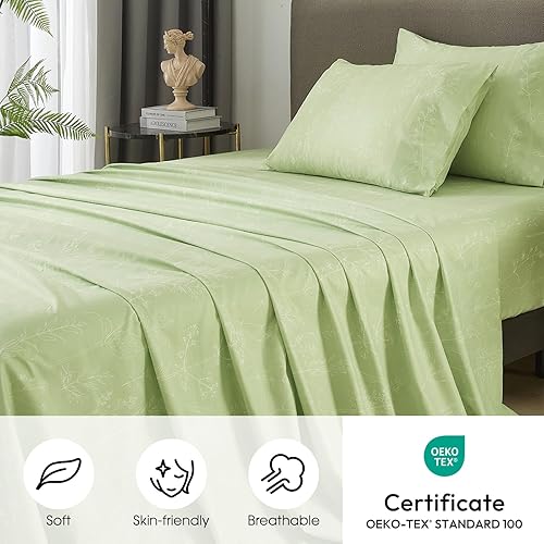 Miniatura 2 de Hyprest Sábanas tamaño Queen verde salvia, bolsillo profundo de 18 pulgadas, shabby chic, verde floral, sábanas suaves refrescantes, transpirables,