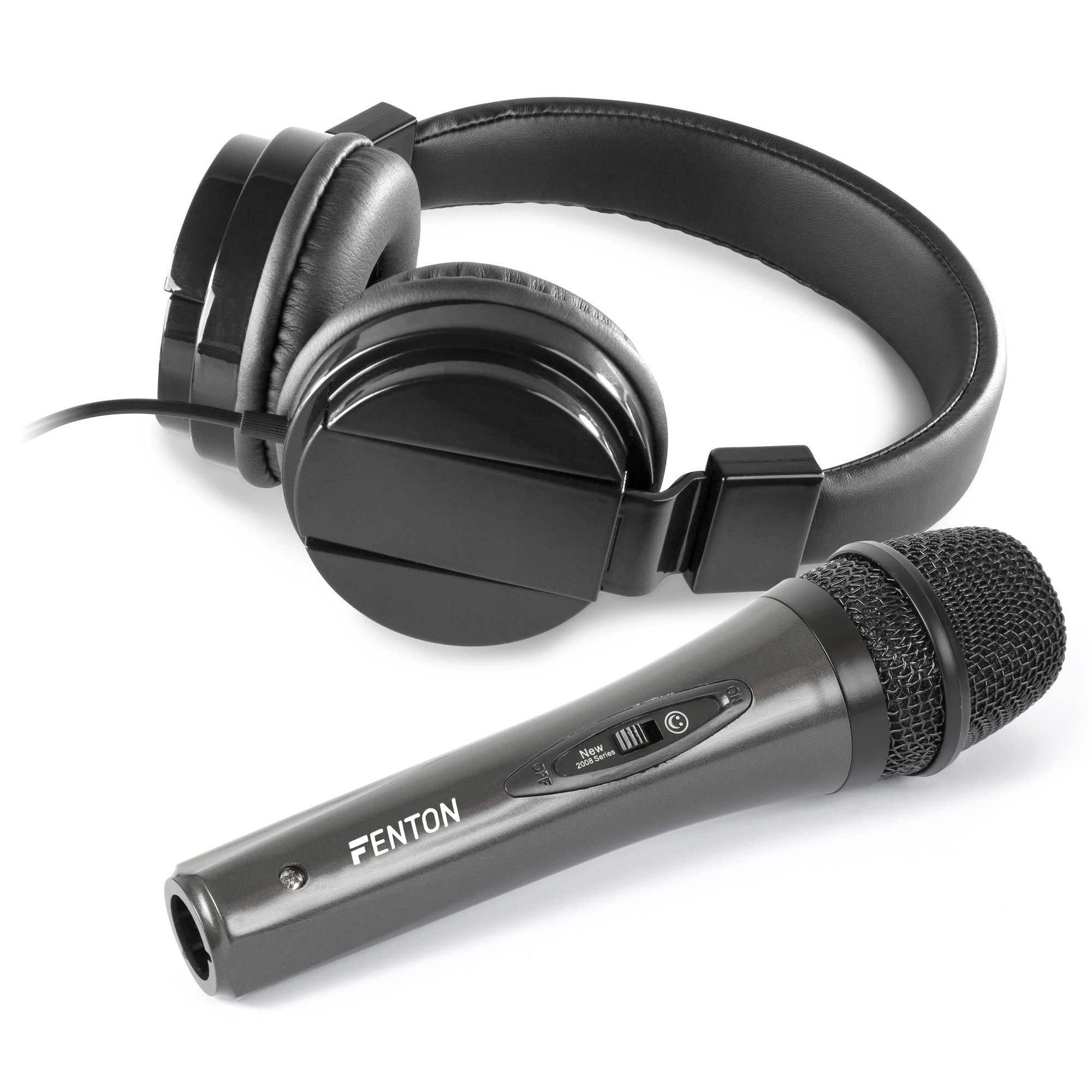 Vonyx VH120 y Fenton DM105 Set DJ con Auriculares Plegables con Graves potentes y micrófono dinámico con Cable de 3 m, Conectores Jack/XLR, Ideal para Mezclas y animación