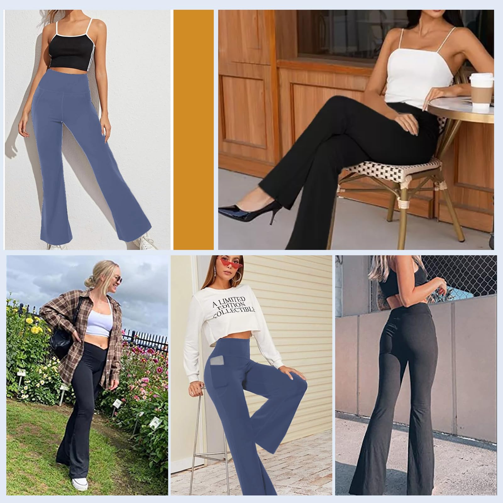 Pantalon Mujer Campana Elastico Pantalones Acampanados con Bolsillos Cintura Alta Flared Leggins Yoga Pants Mallas Deportivos Push Up Opacos Bootcut Pantalon de Jazz Fitness Casual