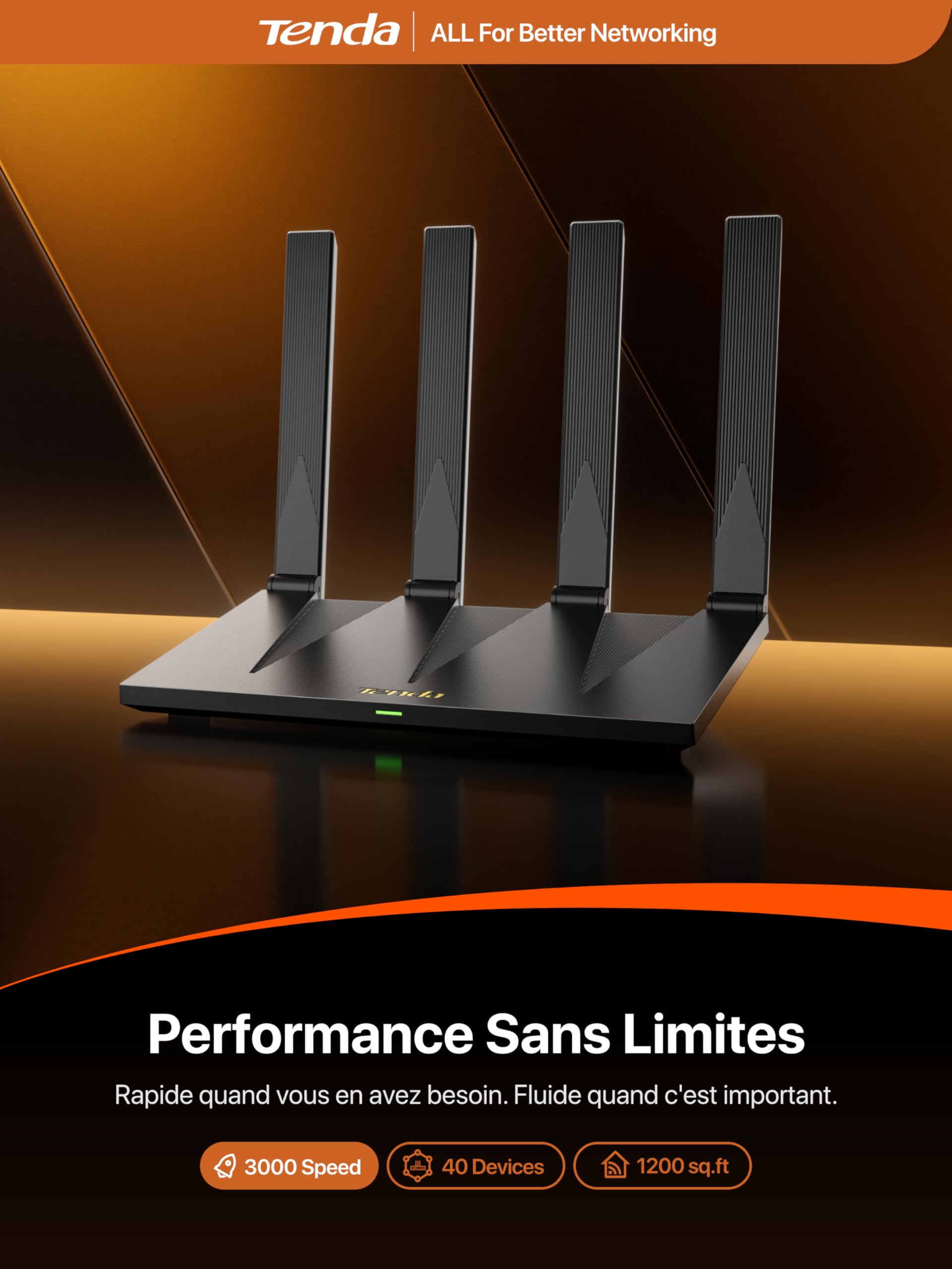 Tenda Routeur WiFi 6 AX3000 Dual Band Gigabit AX12 Pro, 5GHz : 2402Mbps + 2.4GHz : 574Mbps, 4 Ports Gigabit, EasyMesh, Contrôle Parental, MU-MIMO, OFDMA, VPN, Beamforming, NFC