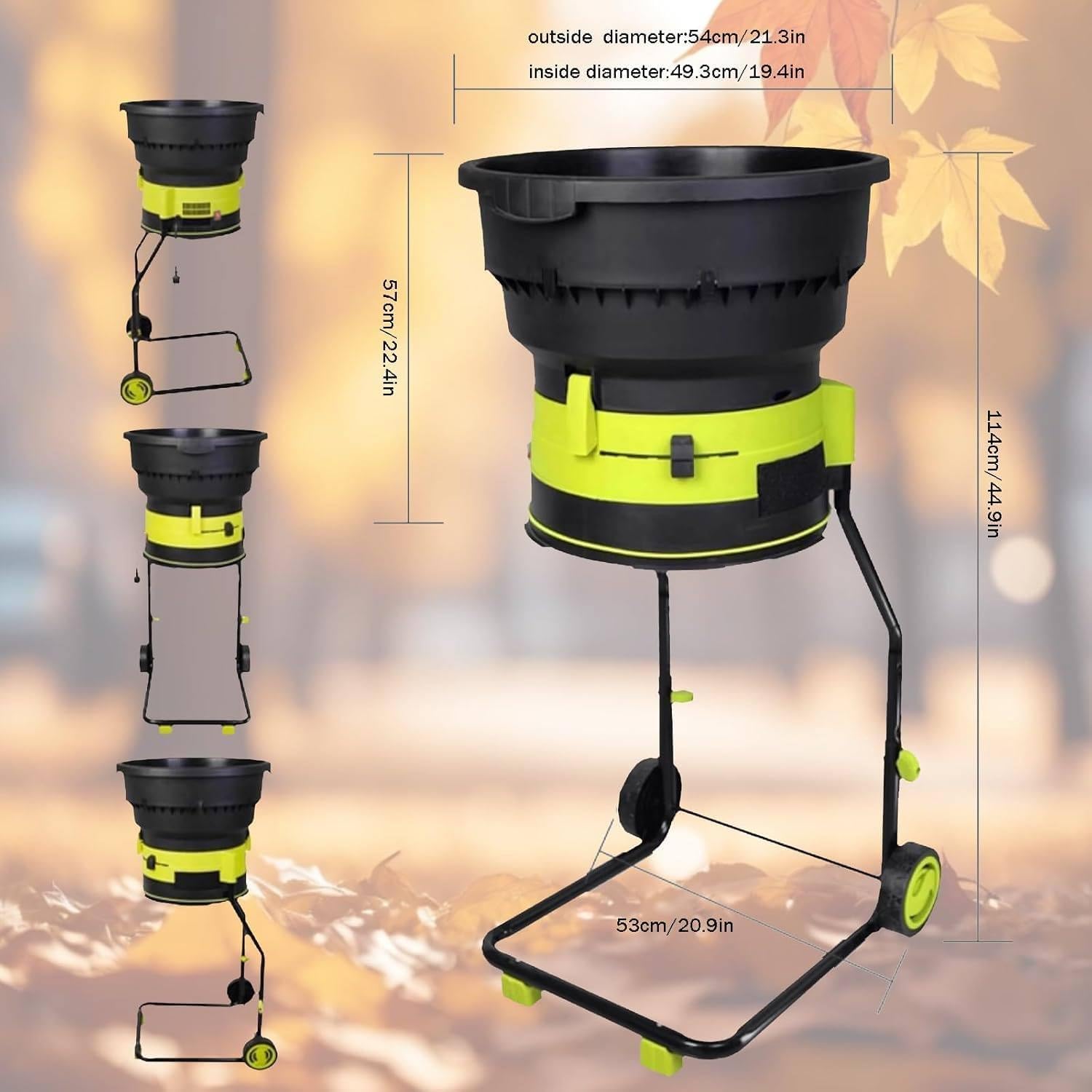 Elektryczna kruszarka do liści, kruszarka do kompostu 2500 W, maszyna do kompostowania z rozdrabniaczem 54 cm średnica lejka, z kablem zasilającym, torba do przechowywania-bez powercord