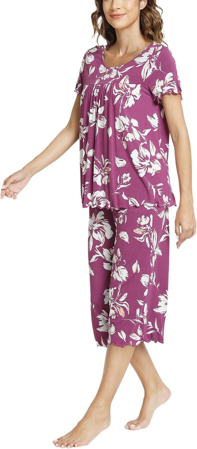 LazyCozy Bamboo Viscose Capri Pajamas for Women Set Short Sleeve Pjs image 5