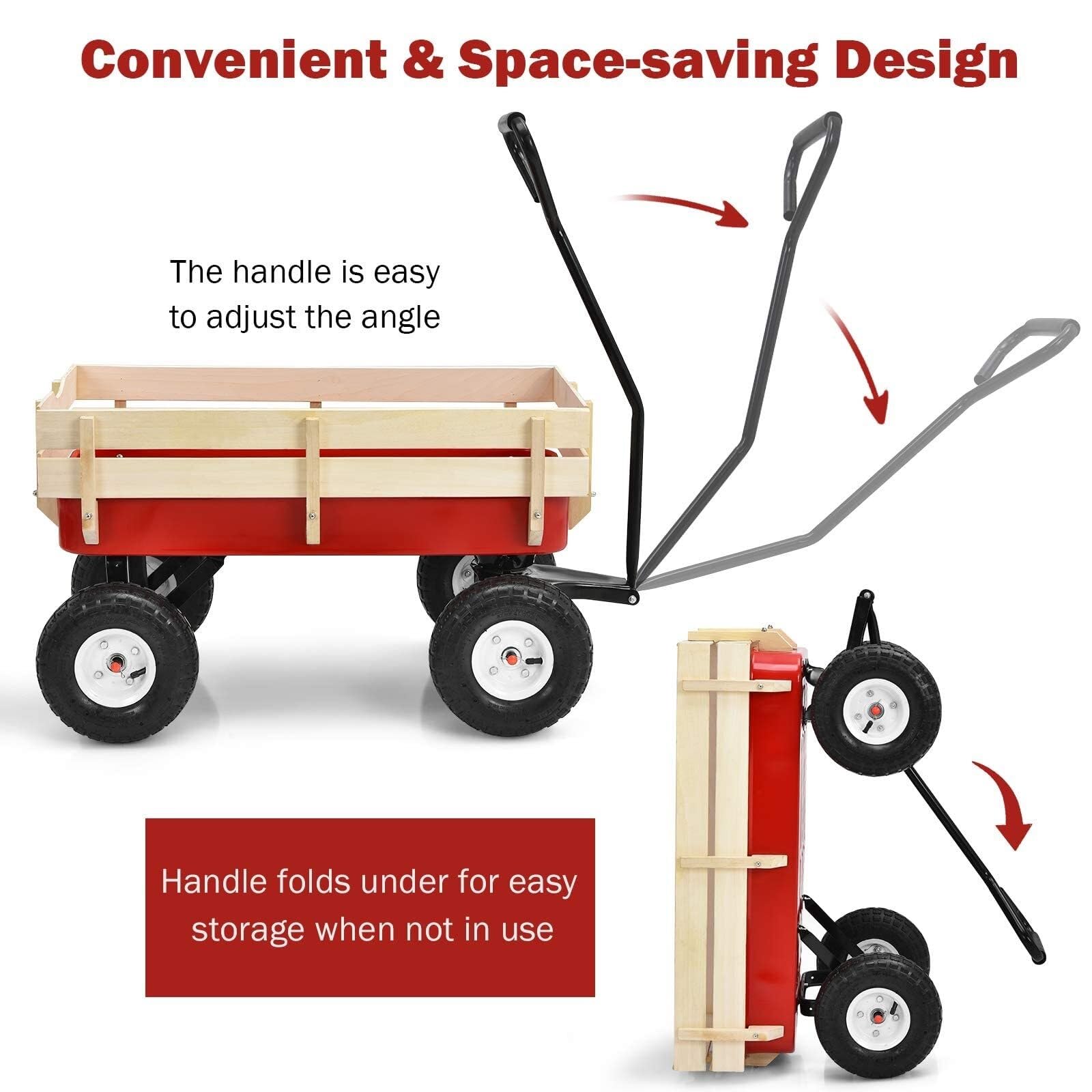 Carrello da giardino for esterni Carrello for carichi pesanti da giardino con lato in legno rimovibile for campeggio sul prato carriola