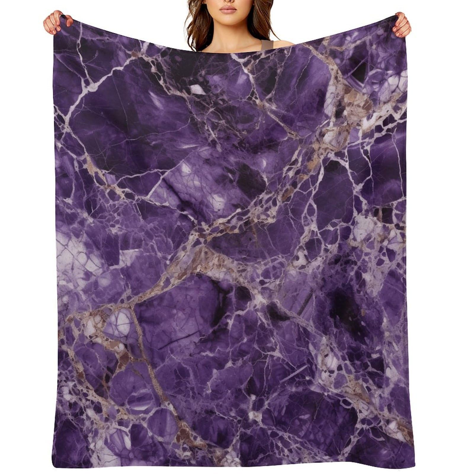 Flannel Fleece Throw Blanket - 30"x40" Super Soft Plush,Lightweight Wrinkle Resistant Cozy Marble Purplem Blanket for Couch Sofa Bed Travel Camping and Gift
