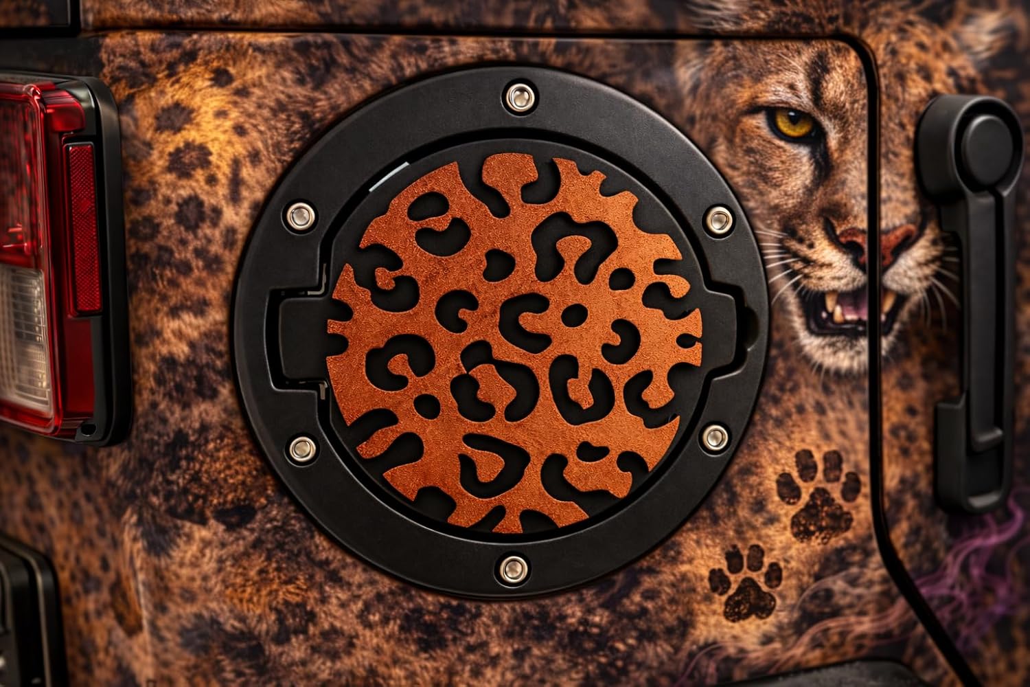 Cheetah Pattern in 3d Blk w Black Color for Jeep Wrangler JK/JKU Flag Gas Cap Cover - Couger Tiger