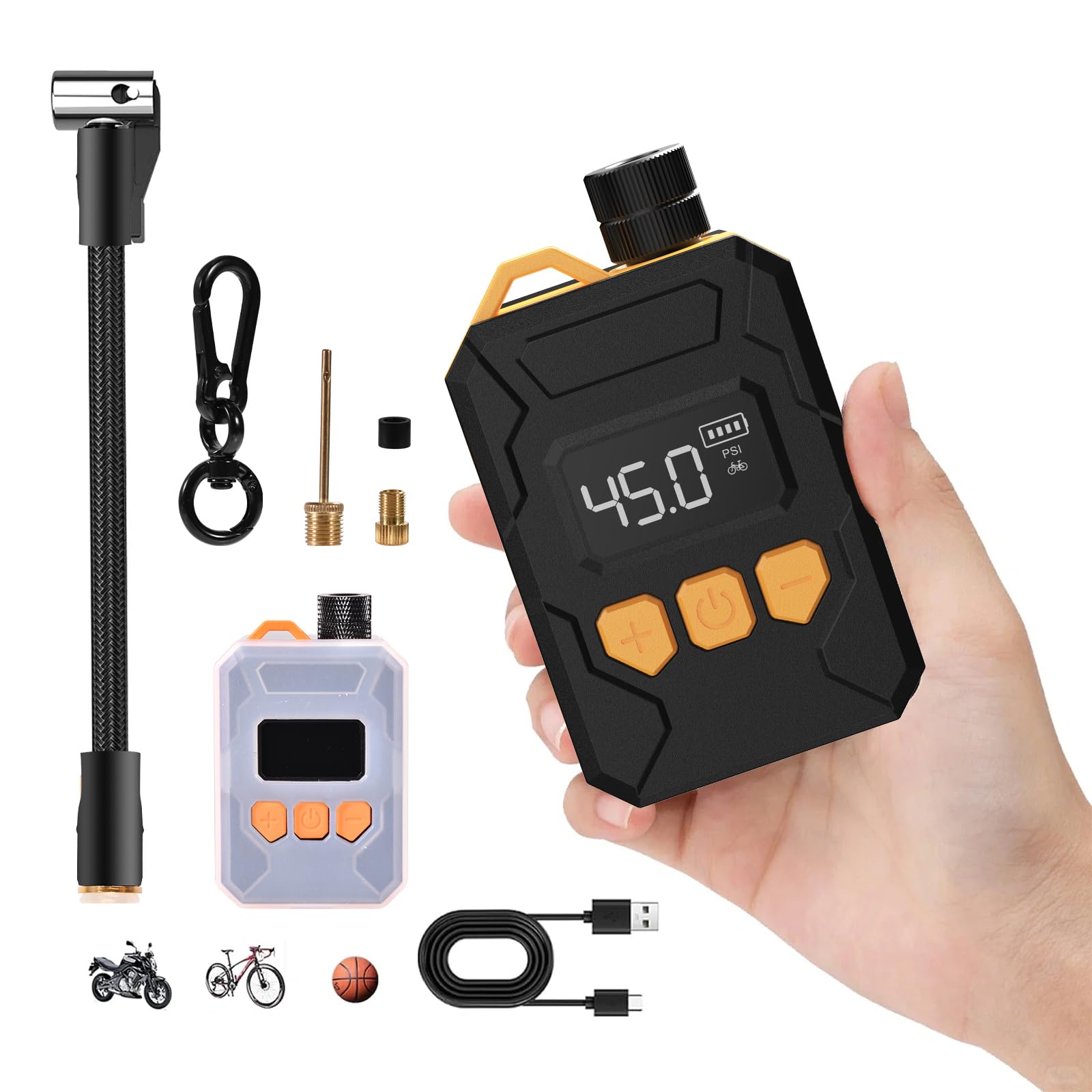 Mini Bomba de Bicicleta, 150 PSI Bomba para Bicicleta eléctrica, Bomba de Bicicleta portátil Inflador Electrico Bicicleta para válvula Schrader y Presta con batería Recargable, Apagado Automático