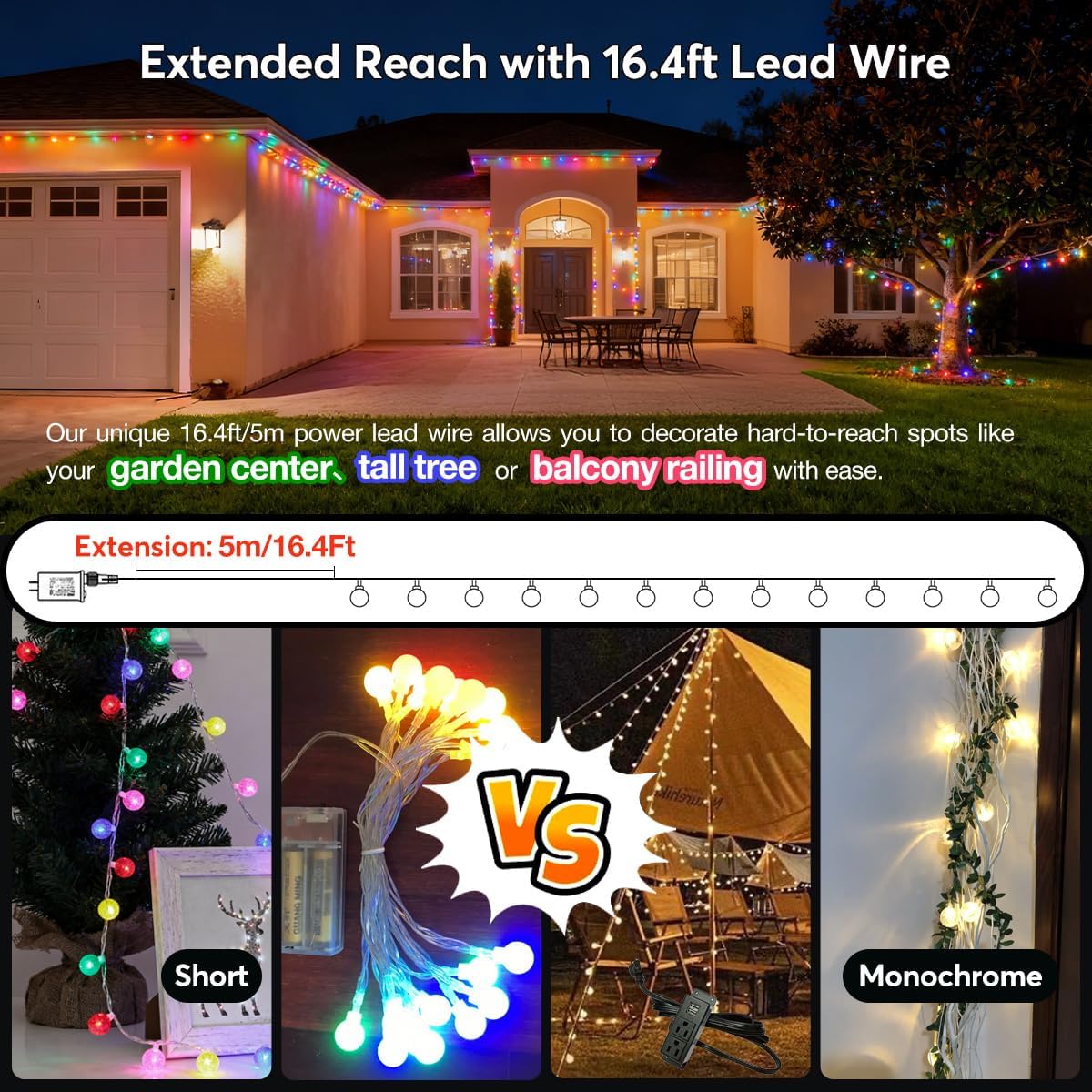 RaThun 116ft Color Changing String Lights, 200 LED Multicolor & Warm White Globe Lights with Remote, 11 Modes, IP44 Waterproof, Plug in Fairy Lights for Indoor Outdoor Christmas Party Garden Decor