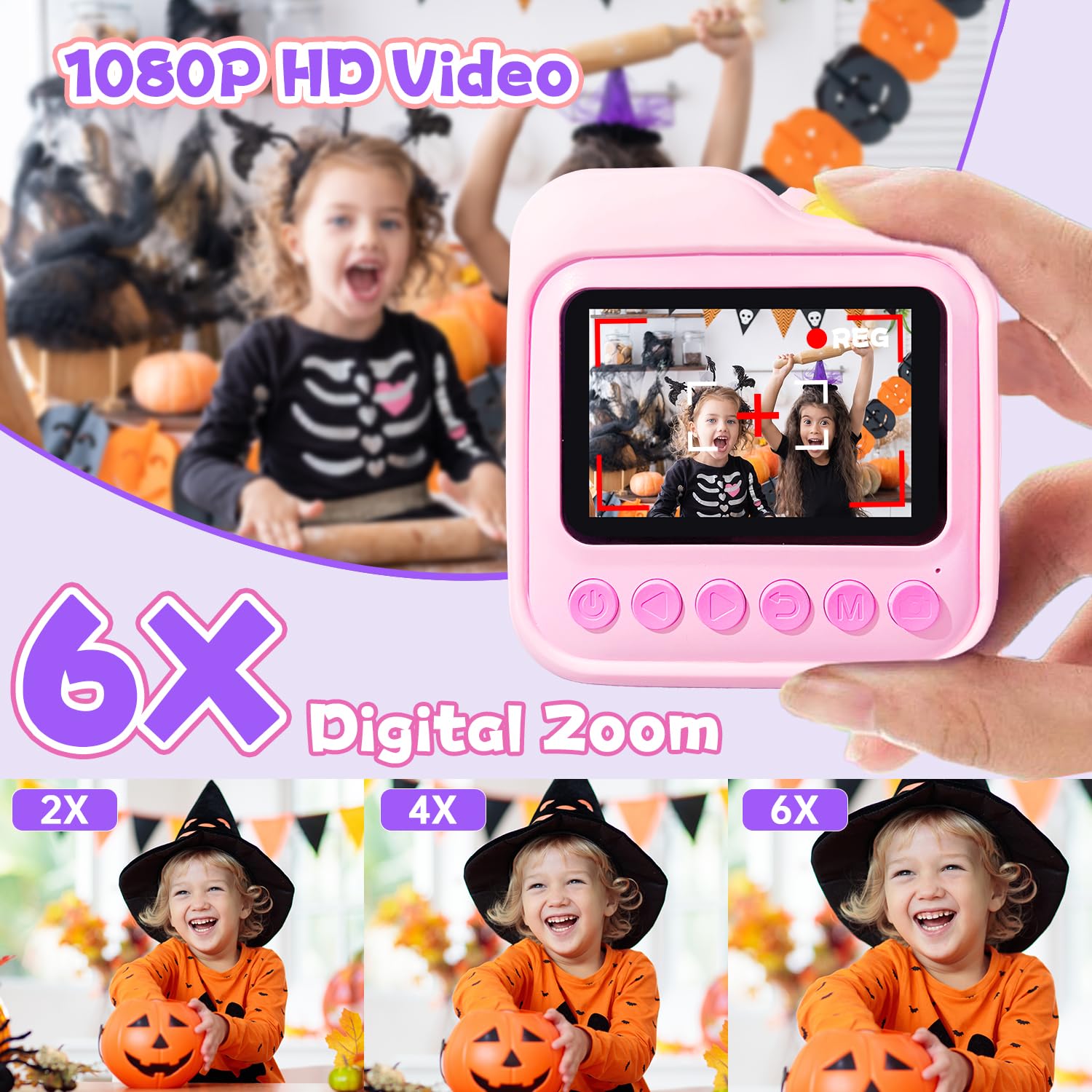 E-WOR Kinderkamera Sofortbildkamera 1080P Digitalkamera mit 32GB Karte & Druckpapier Rosa