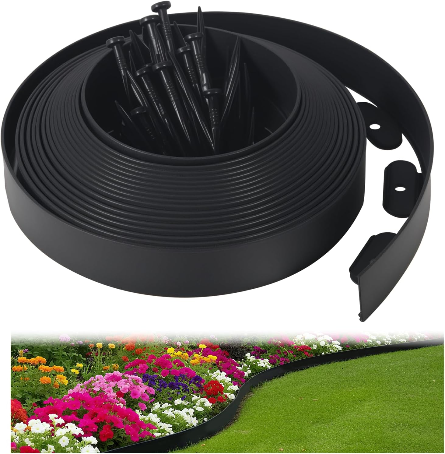 Landscape Edging: 2" X 39" No Dig Landscape Edging with 40 Anchoring Spikes, Garden Border Edging for Landscaping, Flower Bed, Yard,Tree Rings, Pathways