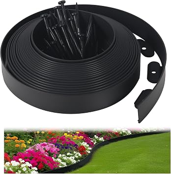 Landscape Edging Border,40-Foot Long, 2-Inch Tall,No Dig Flexible Plastic Edge Border with 40 Spikes,Flower Bed Borders for Landscaping,Garden Flower Beds Yard Lawn Pathway Paver - Black