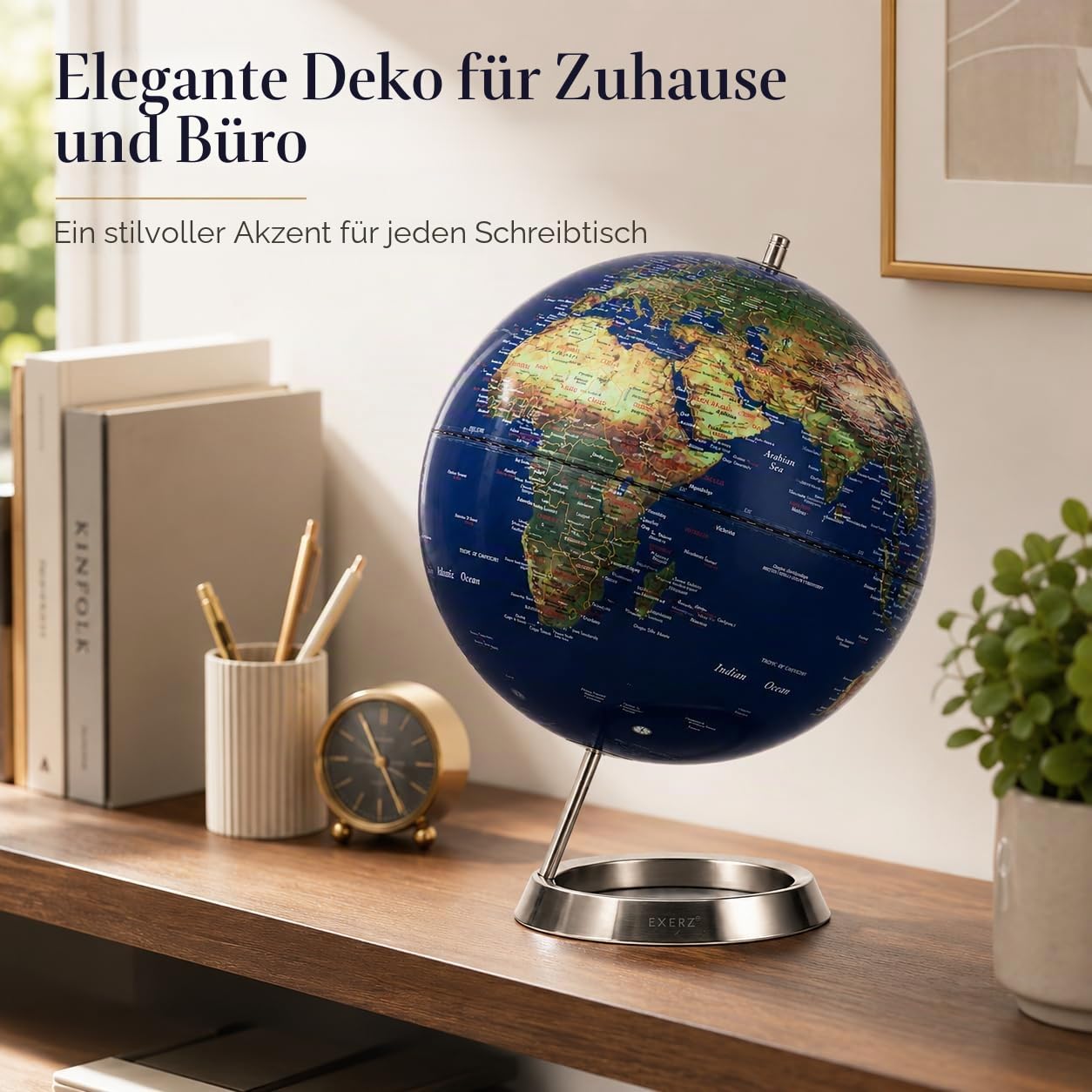 EXERZ 25cm Schülerglobus - Globus Englischer Sprache - Verpackung in hochwertiger Kraftbox, ideal zum Verschenken (Marineblau)