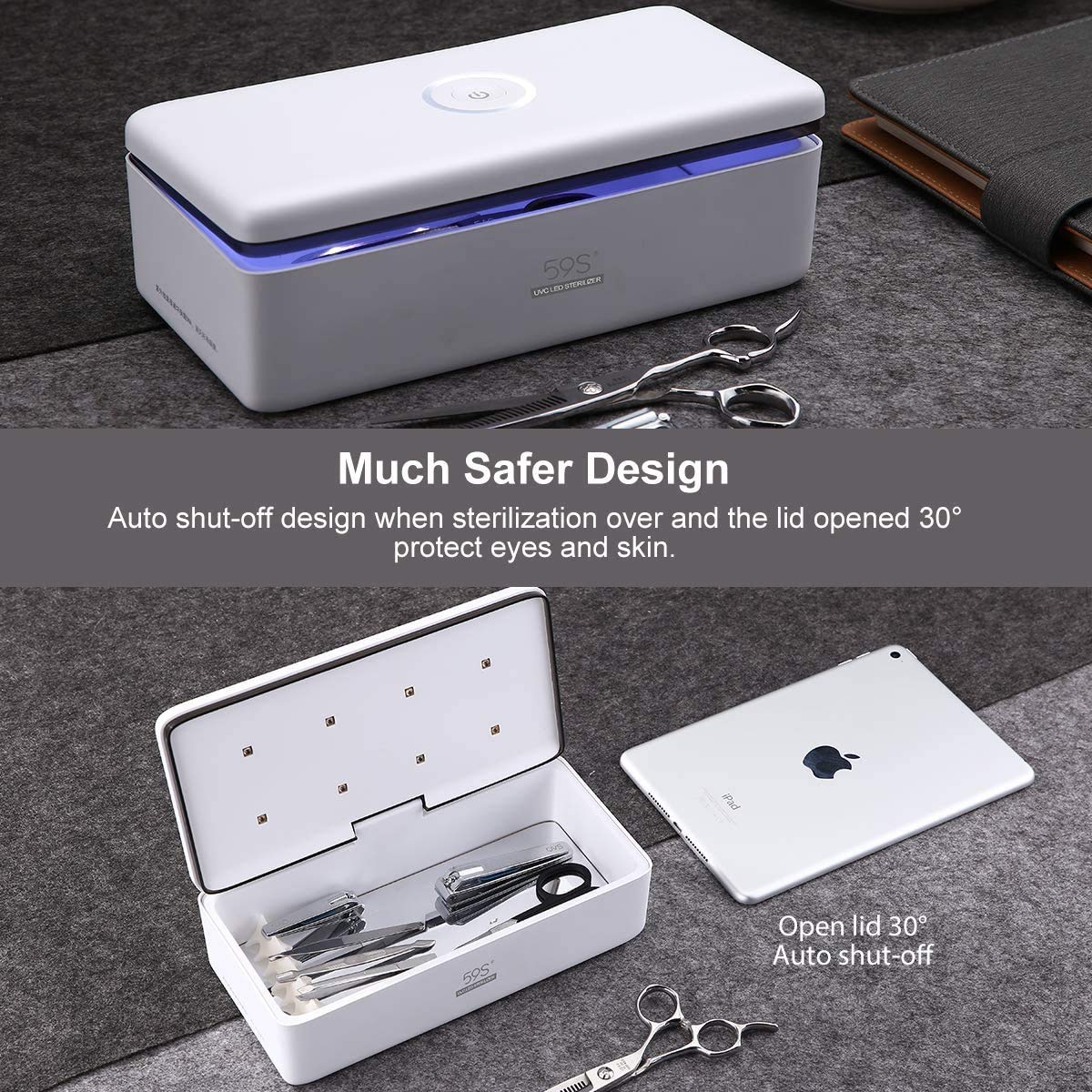 59S UV Stérilisateur LED Box avec 8 perles Lampe de Stérilisation Rapide 99,9%, Adaptée aux Téléphones Portables, à l'esthétique, aux Outils de Beauté et aux Soins Personnels