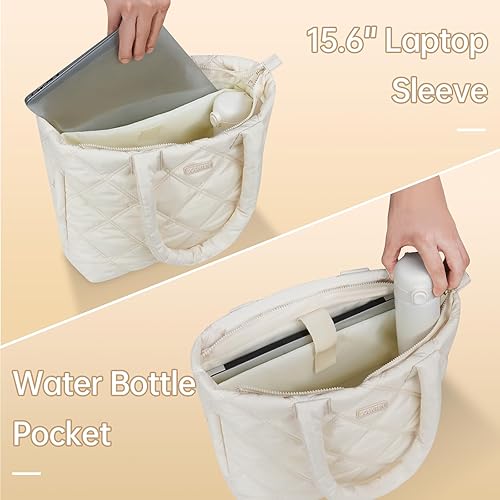 Miniatura 3 de Bolsa de mano acolchada para mujer con cremallera, bolsa de trabajo ligera acolchada con compartimento para laptop, bolsa de hombro, bolso de mano