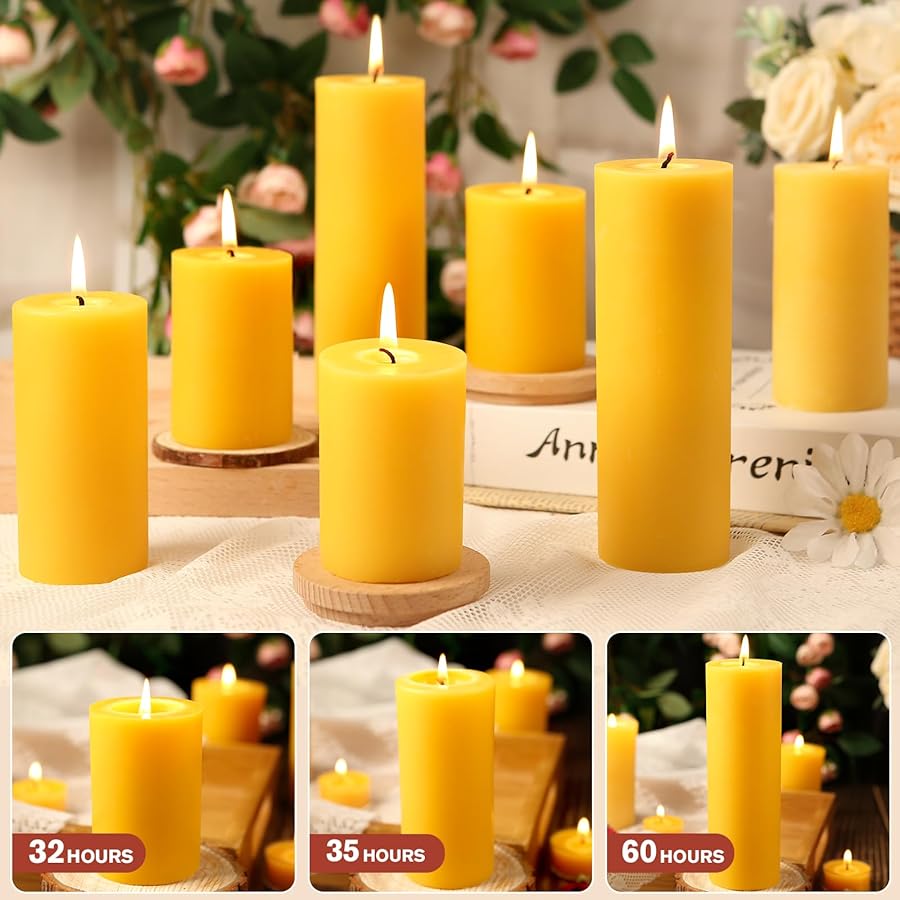Natural Beeswax Pillar Candles, 127 Hours Long Burning Time Beeswax Candles Unscented Bees Wax Candles Smokeless Dripless Bees Wax Candle for Home Paryer Relax, 2x3in,1.89x4in,2x6in - image 5