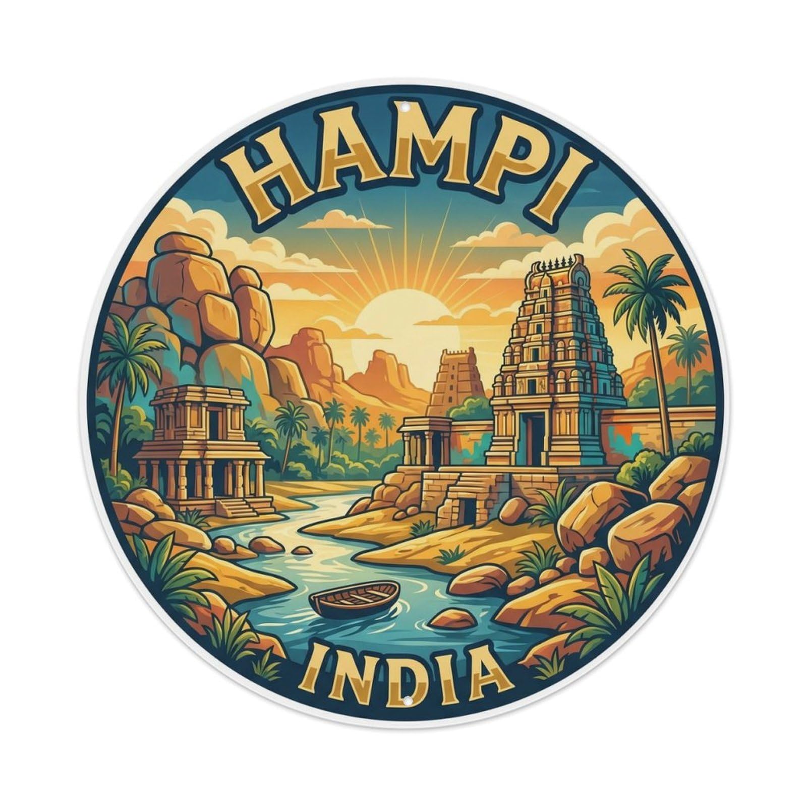 Vintage Travel India Hampi Boulders Vintage Metal Tin Sign Plaque Wall Decor for Cafe, Club Bar, Office, Garden Metal Poster 8x8Inch