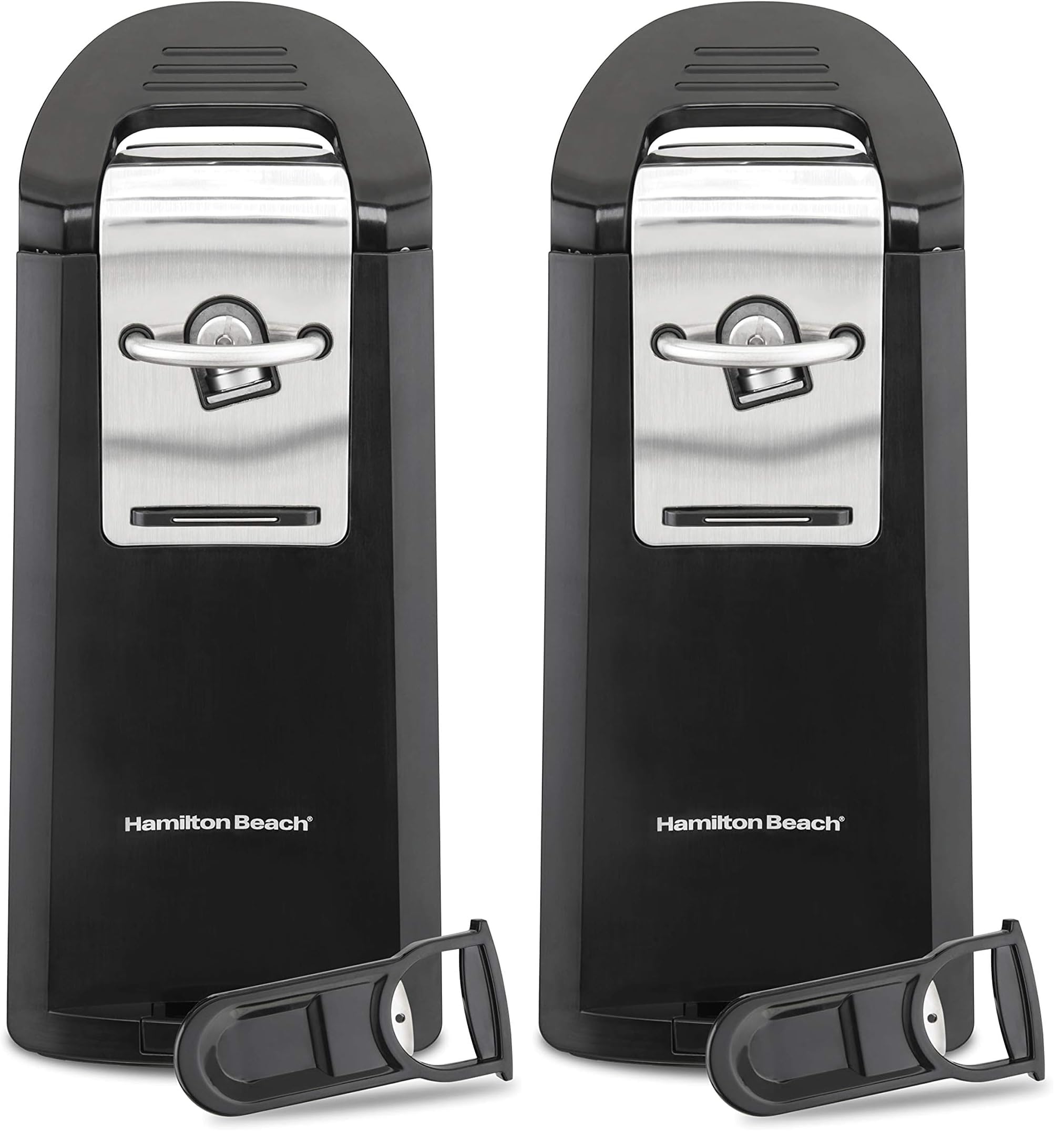 Hamilton Beach Smooth Touch Electric Automatic Can Opener Easy Push Down Lever,For All Standard-Size&amp;Pop-Top,Extra Tall,With Bottle Opening Accessory and Built-In Knife Sharpener,Black(Pack of 2)