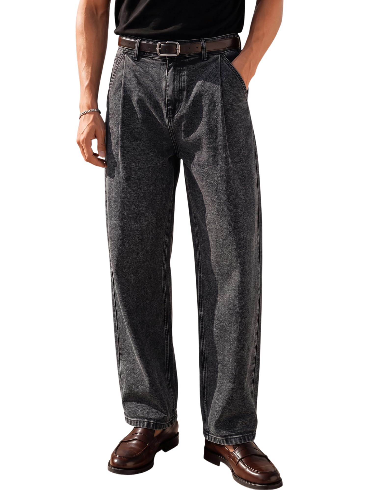 JMIERR Herren Stretch Jeans Baggy Denim Hosen S-3XL | Baumwolle Blend Stretch Denim, Vorderfalten für Taschenraum, Rückbeinplatte für 3D-Form