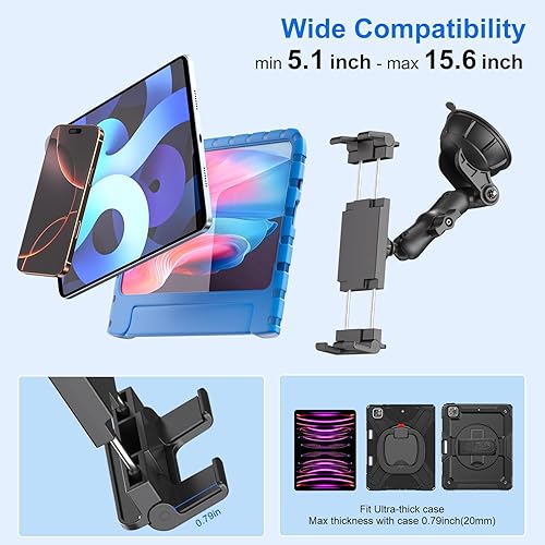 Miniatura 5 de PLDHPRO Soporte universal para tablet para salpicadero y parabrisas de automóvil, soporte universal para iPad con ventosa para teléfonos y tabletas