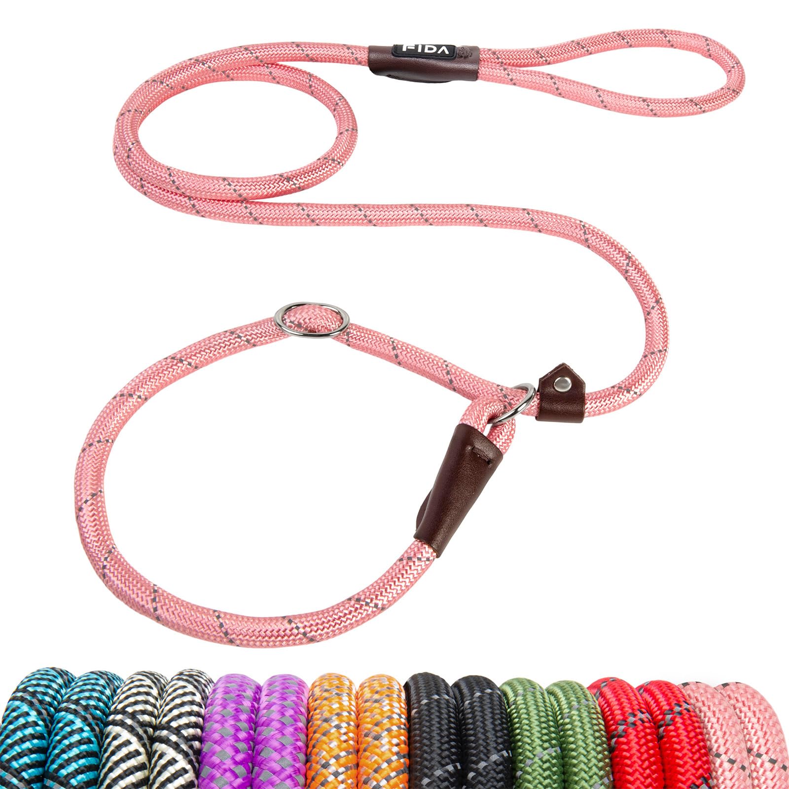 Fida Durable Slip Lead Dog Leash, 6 FT x 1/2" Dog Training Leash, Pink