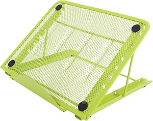 GOWENIC Metal Mesh Laptop Riser, 6 Level Adjustable Stand, Foldable Ventilated Tablet Holder for Desk Work, Portable Drawing Board Stand (Green)