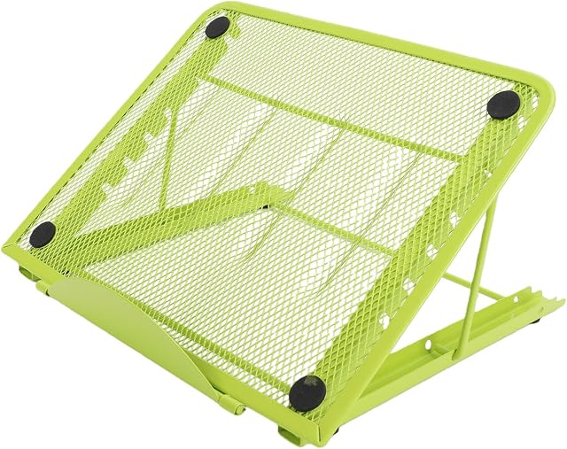 GOWENIC Riser d'ordinateur portable en métal, 6 Stand réglable de niveau, support de tablette ventilé pliable pour les travaux de bureau, support pour tableau de dessin portatif (vert)