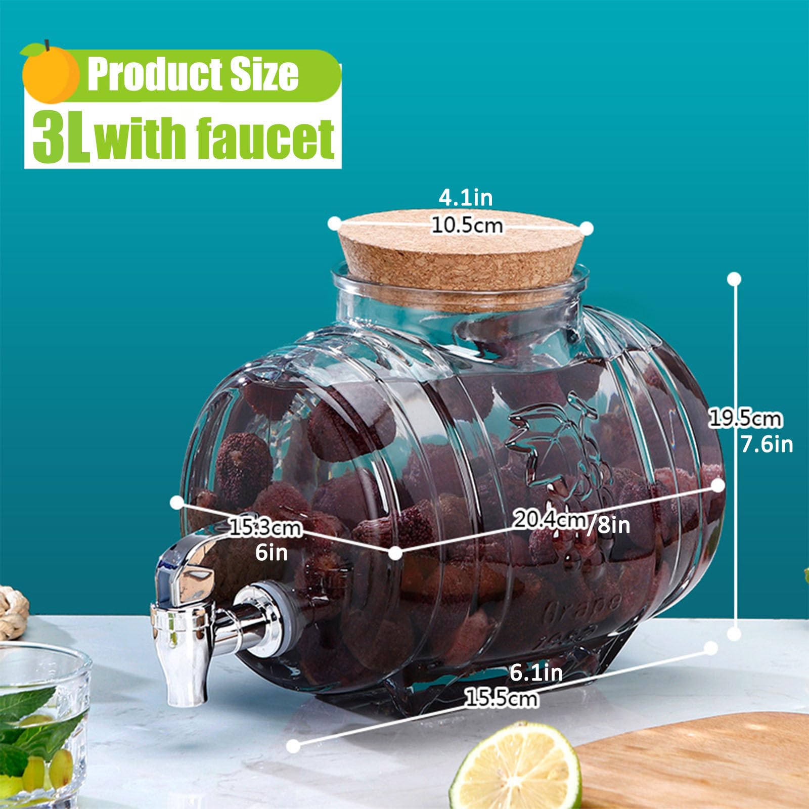 Glaskaraffe,Glaskaraffe Mit Deckel,Glaskrug Mit Wasserhahn Und Deckel Aus,Getränkekaraffe Glaskrug Für Kalt & Heiß Wasser Eistee Kaffee Milch Saft,Faucet,3L
